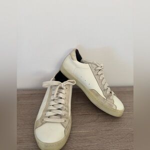 P448 Silver and White Leather Suede Sneakers Suze 38